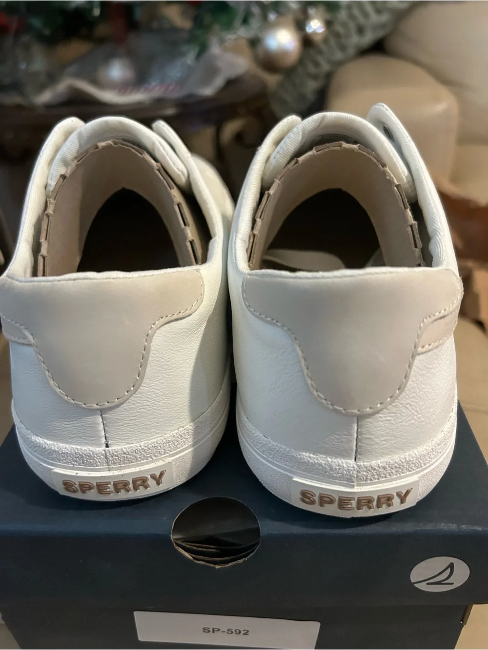 White Women's Leather Lace-Up Sneakers with Beige Trim